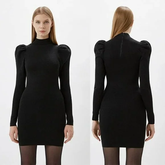 Alice + Olivia Issa Metallic Turtleneck Mini Dress Women's Black Size: XS NWOT - Picture 9 of 9